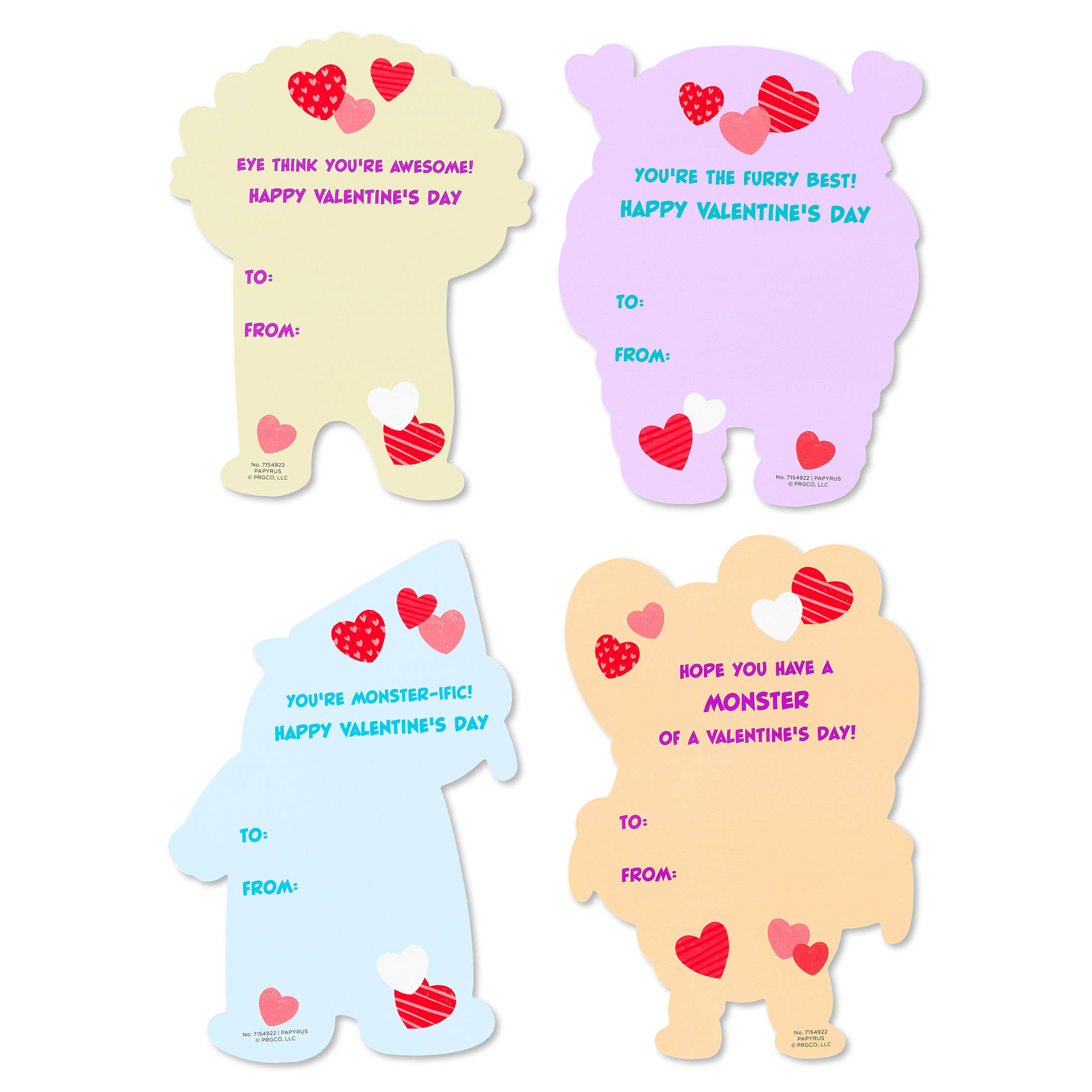 Monster Hearts Valentine's Day Cards For Kids, 20-Count, 1 Sticker ...